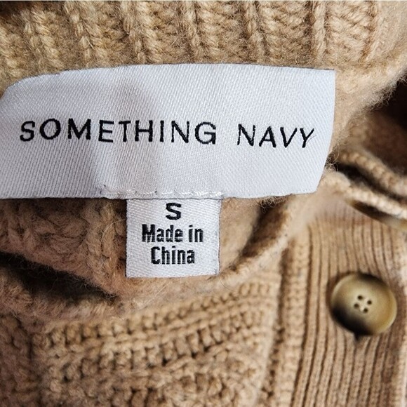 Something Navy Henley Sweater Cashmere Blend Camel Size S - Picture 6 of 7